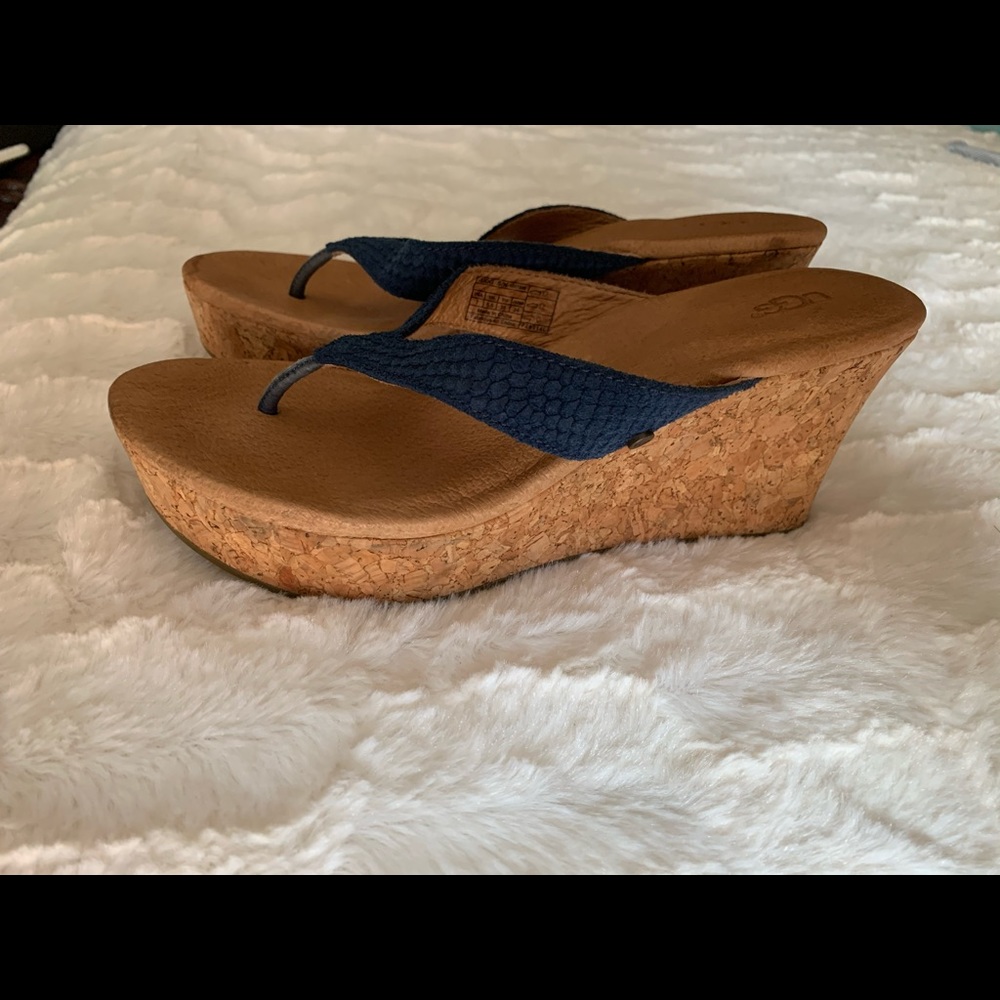 UGG Natassia Snake Embossed Leather Cork Wedges 7